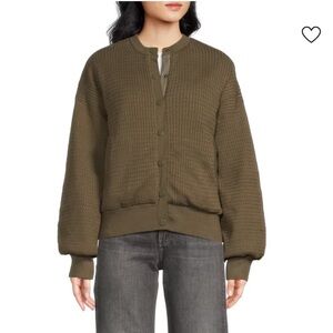 NWT: WeWoreWhat Waffle-Knit Olive Bomber Button Jacket